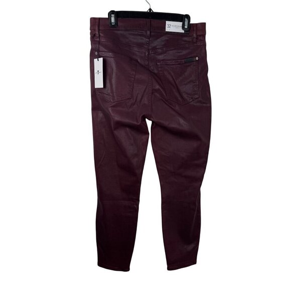 7 for All Mankind NEW Burgundy Waxed Denim High Waist Ankle Skinny Women's Sz 32 - Picture 4 of 9